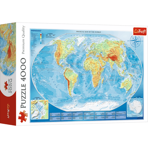Large physical map of the world