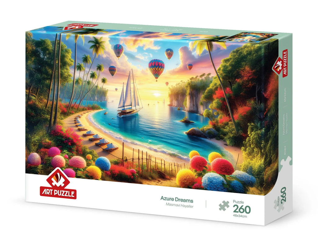 Azure Dreams | Brand Art PuzzleProduct Code: 40264Barcode Number: 8682450145030Number of 260-piece puzzleProduct Dimensions: 48 x 34 cmBox Dimensions: 33.5 x 23.5 x 4.5 cmProduct Weight: 710 gRecommended Age Group: 8 years and abovePuzzle Glue: Not inclu