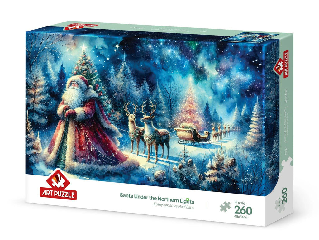Santa Under the Northen Lights | Brand Art PuzzleProduct Code: 40267Barcode Number: 8682450145061Number of 260-piece puzzleProduct Dimensions: 48 x 34 cmBox Dimensions: 33.5 x 23.5 x 4.5 cmProduct Weight: 710 gRecommended Age Group: 8 years and abovePuzz