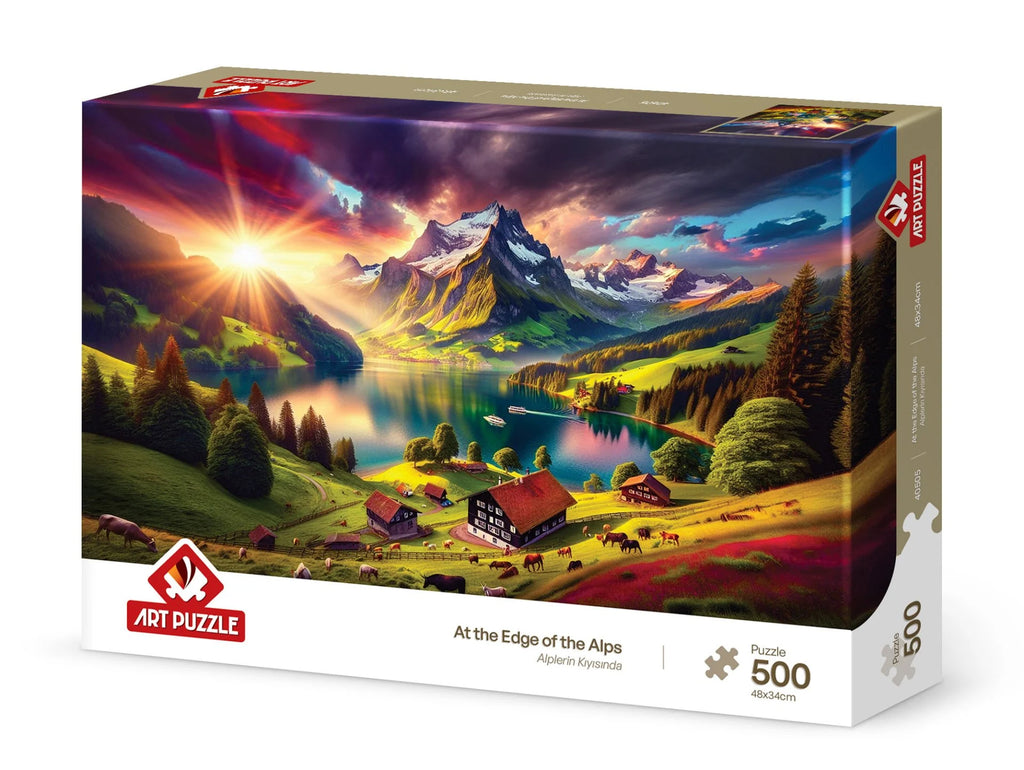 At the Edge of the Alps | Brand Art PuzzleProduct Code: 40505Barcode Number: 8682450145375Number of 500-piece puzzleProduct Dimensions: 48 x 34 cmBox Dimensions: 33.5 x 23.5 x 4.5 cmProduct Weight: 710 gRecommended Age Group: 8 years and abovePuzzle Glue