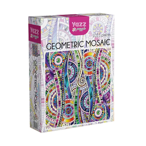 Yazz geometric mosaic puzzle box with colorful design on a white background