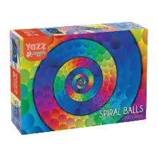 Colorful box of Spiral Balls by Yazz on a white background