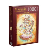 Magnolia Puzzles 1000 piece puzzle box on a wooden surface with a light gradient background