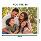 500-piece personalised family photo puzzle — 48 cm wide by 36 cm high