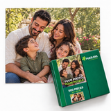 Personalised 500-piece family photo puzzle with matching box — overhead studio view