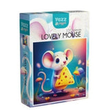 Box of a toy mouse with cheese on a white background
