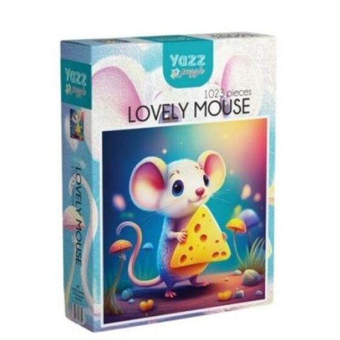 Box of a toy mouse with cheese on a white background
