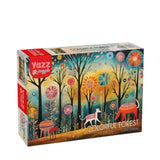 Colorful forest-themed puzzle box with animals and flowers on a white background